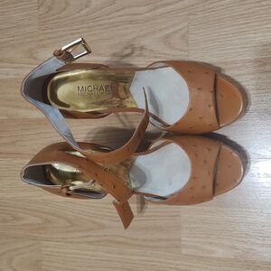 Michael Kors ostrich leather peeptoe wedges